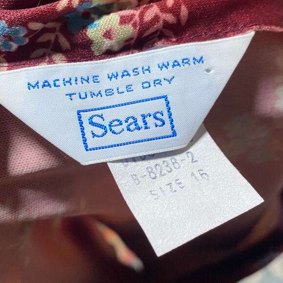 Vintage 70s Floral Print Matching Skirt Set Button Neck Tunic Midi Maroon Small - Picture 11 of 12